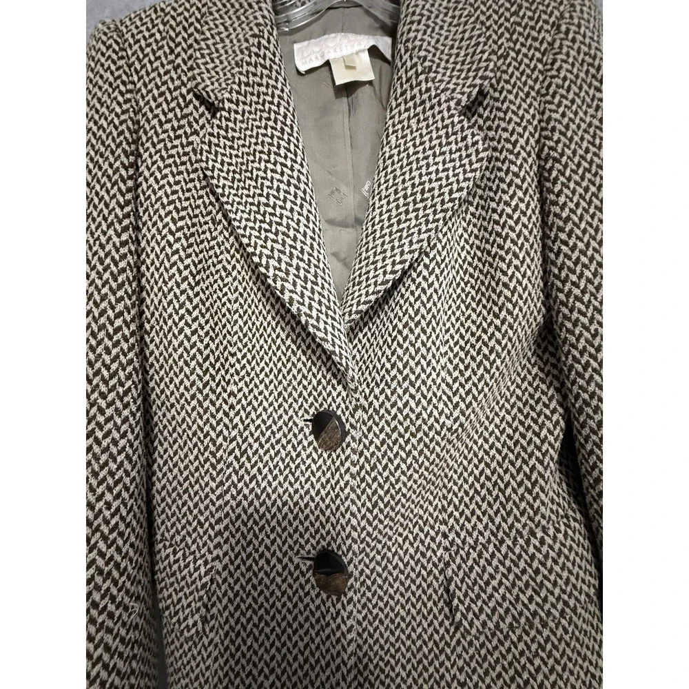 Vtg Escada Margaretha‎ Ley Blazer Womens 38 Brown Herringbone Wool Tweed 80s